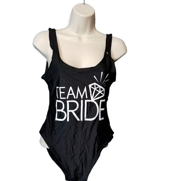 Team Bride Letter Print Diamond Pattern One Piece Swimsuit Bathing Medium M - Picture 1 of 10